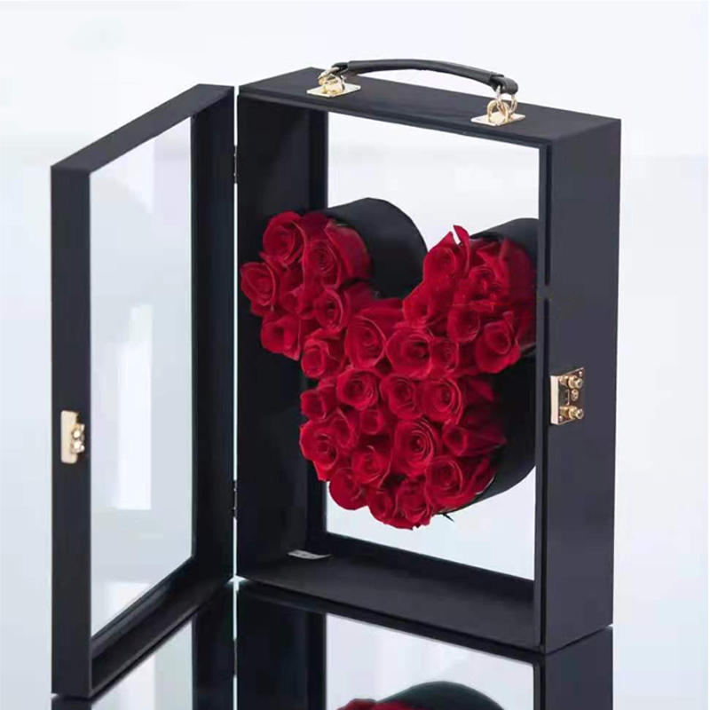 New Product Release Satin Acrylic Valentine's Day Flower Rose Gift Packaging Empty Box Hand-held Wine Gift Box