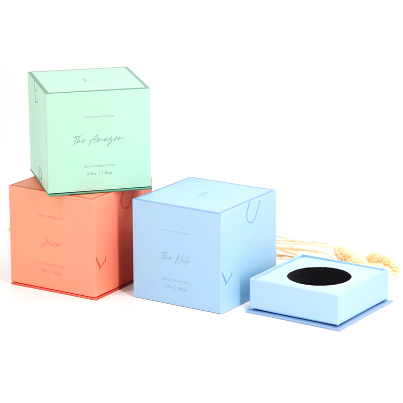 Customised Two Piece Rigid Packaging Square Texture Paper Cardboard Neck Top Bottom Box Luxury Candle Gift Box with Lid
