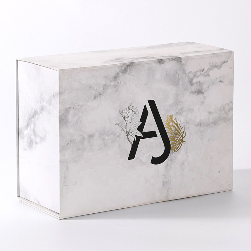 Wholesale Luxury Custom Logo Rigid Cardboard Magnetic Paper Marble Texture Folding Boxes With Ribbon Closure For Bags