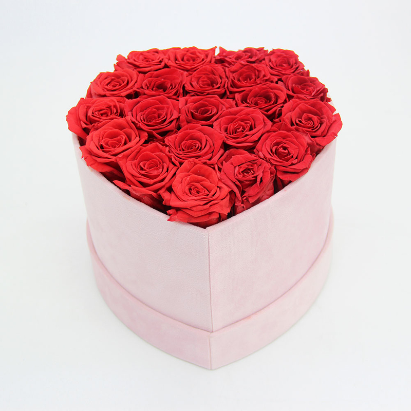 Custom Preserved Rose Flower in Gift Packing Boxes Velvet Eternal Rose Flower Heart Shape Packaging Box with Logo Customized