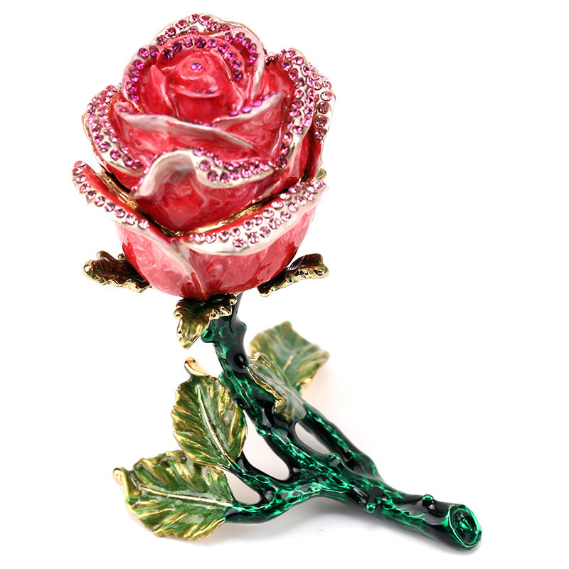 Metal Oil Drop Color Inlaid Diamond Rose Ornament Creative Valentine's Day Rosa Proposal Ring Jewelry Box Handicraft Gift