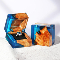Unfinished Wooden Jewelry Box Bulk Treasure Wood Box Dark Wedding Wooden Ring Box With Epoxy Resin Ring Holder