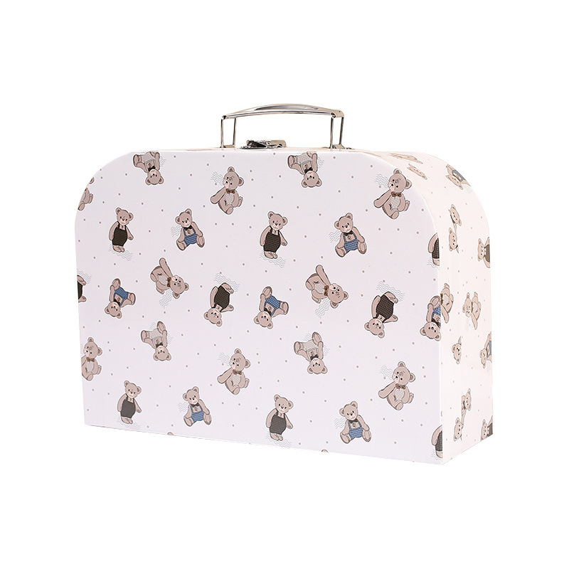Wholesale Carry Handle Kraft Lovely Handmade Rigid Paper Cardboard Custom Suitcase Toys Clothing Baby Gift Box with Handle