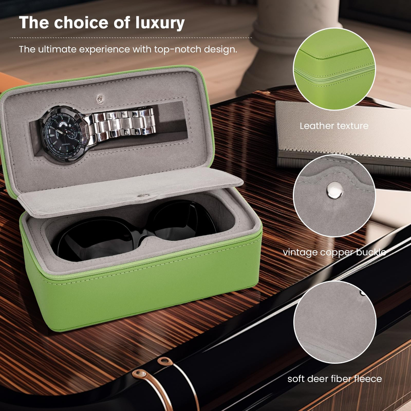 Zipper 2 Slot Personalized Luxury Portable Retail Storage Display Leather Travel Watch Jewelry Box