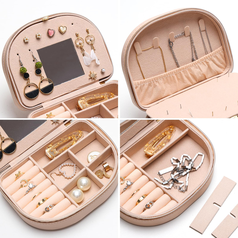 Wholesale Jewelry Case Double-Layer Portable Earrings Lipstick Watch Storage Black Jewelry Box with Mirror