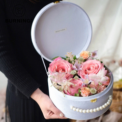 Wholesale Rolled Edge Round Flowers Hug Bucket Gift Box Eternal Flower Packaging Box Valentine's Day Gift Packaging Paper Boxes