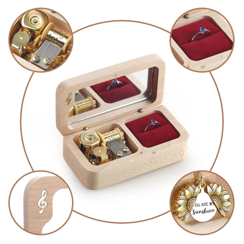 Factory Sublimation Gift New Solid Wood Wholesale Custom Wedding Ring Music Box Rectangular Music Box