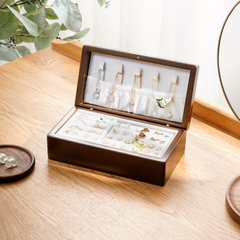 Small Wooden Jewelry Storage Box Solid Wood Jewelry Display Case for Women Necklace Rings Earrings Organizer for Bedroom
