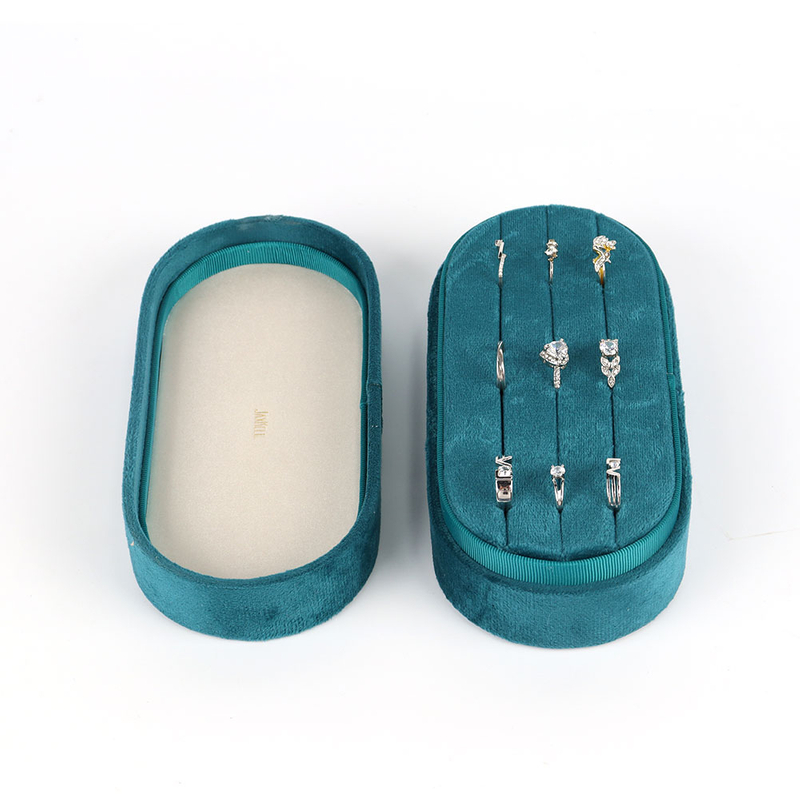 Custom Velvet Oval Shape Earring Ring Jewelry Display Storage Box Travel Portable Display Velvet Jewelry Gift Tray Case