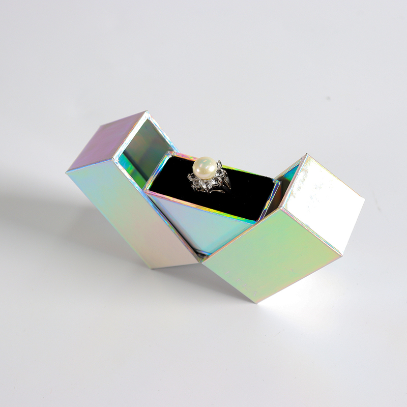 OEM Luxury Holographic Paper Necklace Earring Ring Gift Packaging Case Rigid Cardboard Double Open Door Jewelry Packaging Box