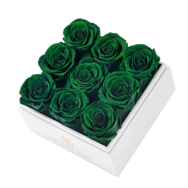 Custom Square Paper Infinity Eternal Forever Preserved Green Rose Flowers Gift Packaging Box With Clear Lid