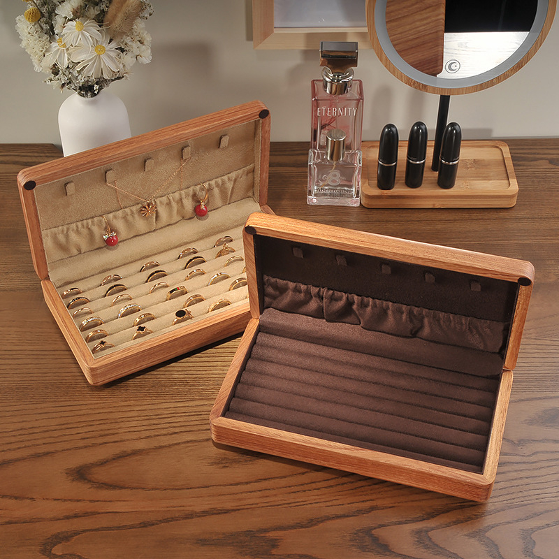 New Arrival Rings Earrings Necklaces Display Case Solid Wooden Jewelry Organizer Box for Women with Lid Vintage