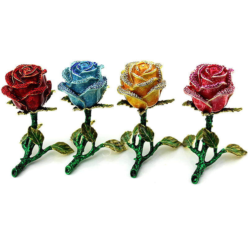 Metal Oil Drop Color Inlaid Diamond Rose Ornament Creative Valentine's Day Rosa Proposal Ring Jewelry Box Handicraft Gift