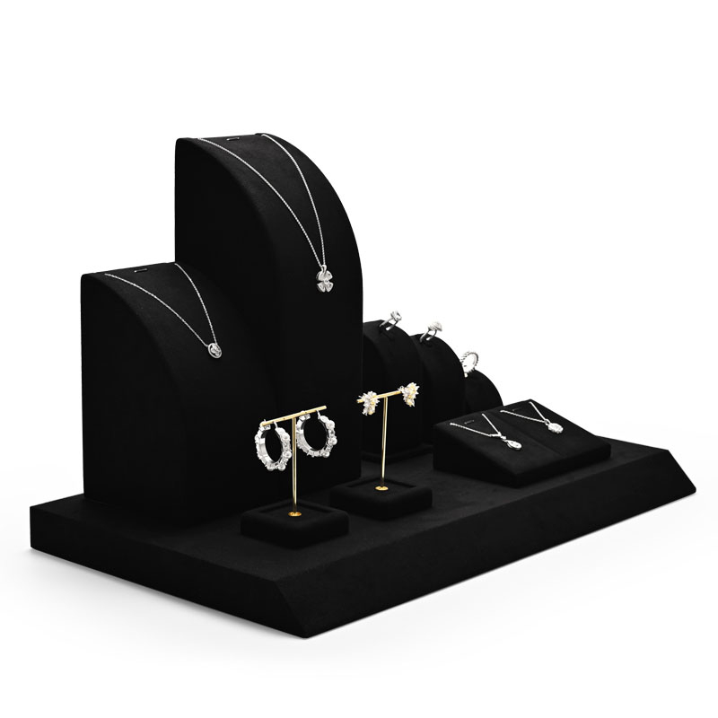 Black MDF Exhibition Watch Ring Necklace Holder Stand Microfiber Suede Watch Display For Store Cabinet