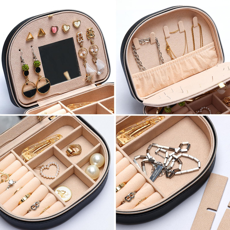 Travel Jewelry Case Small Portable Seashell-shaped Jewelry Box PU Leather Mini Jewelry Organizer with Mirror