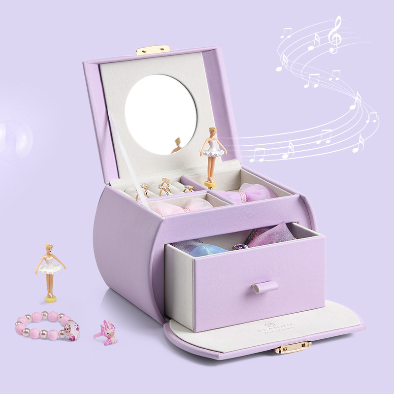 New Style Kids Ballerina Jewelry Music Storage Box for Girls with Drawer Leather Music Box for Birthday Bedroom Decor
