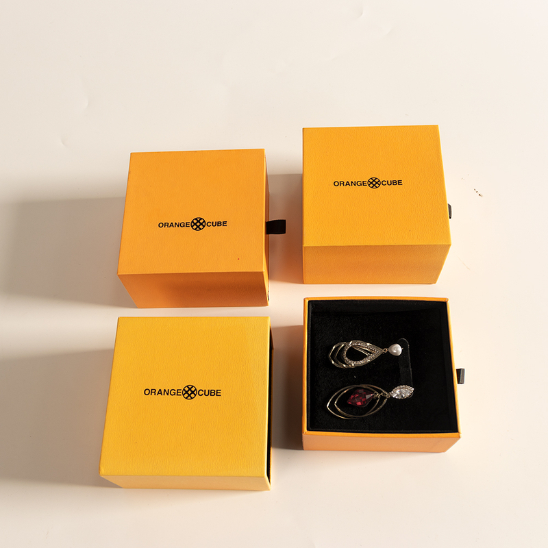 Luxury Small Orange Drawer Paper Cardboard Custom Logo Bracelet Earring Necklace Ring Jewelry Gift Packaging Box Velvet Insert