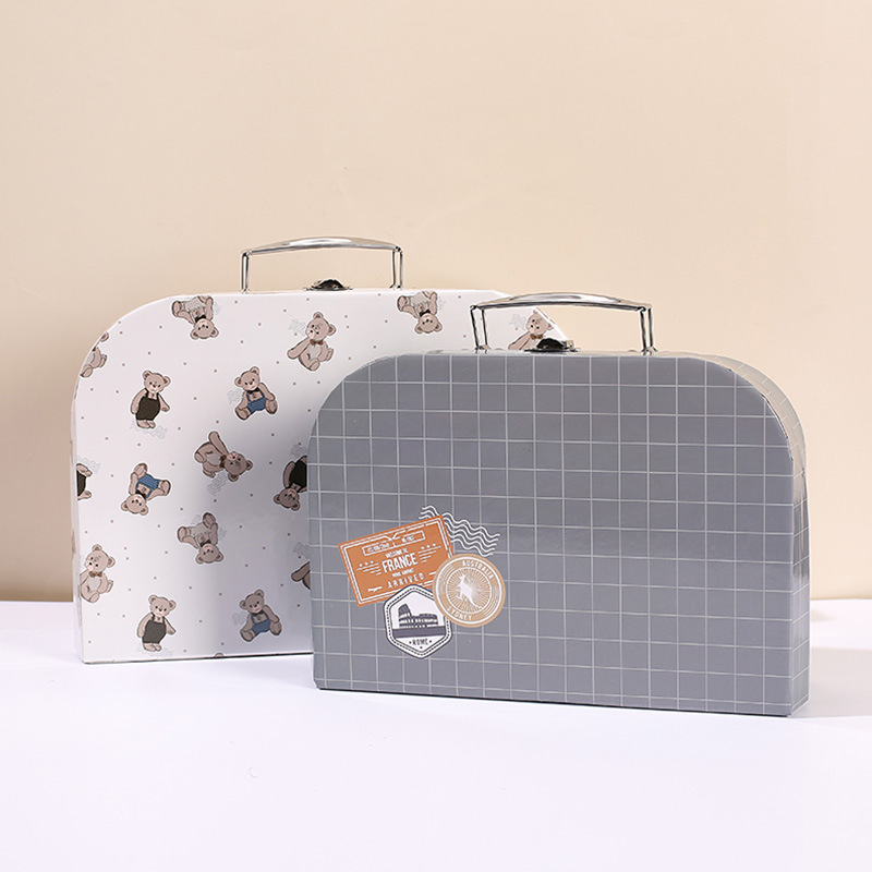 Wholesale Carry Handle Kraft Lovely Handmade Rigid Paper Cardboard Custom Suitcase Toys Clothing Baby Gift Box with Handle