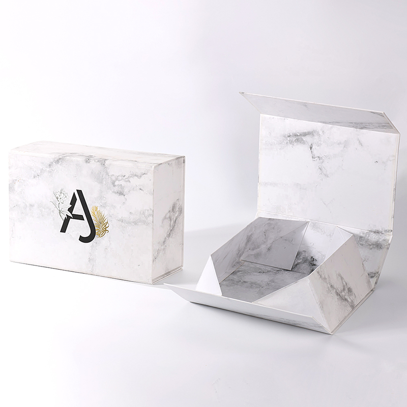 Wholesale Luxury Custom Logo Rigid Cardboard Magnetic Paper Marble Texture Folding Boxes With Ribbon Closure For Bags