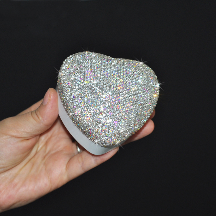 Diamond LED Light Jewellery Box Luxury Creative Diamond Encrusted Heart Shaped Ring Box Wedding Ring Storage Box