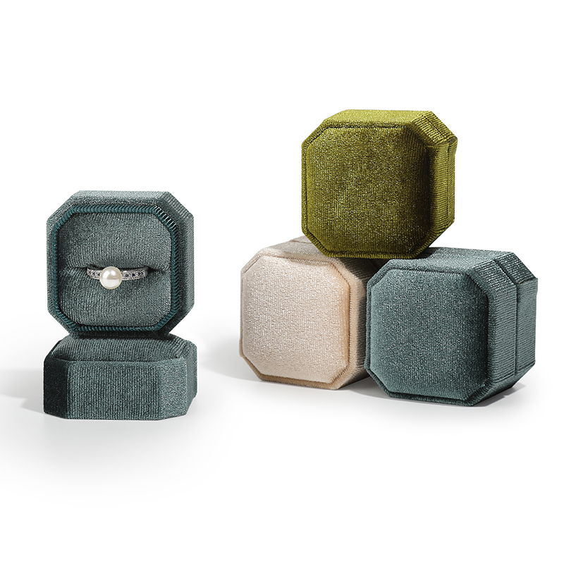 Manufacturer Custom Logo Jewelry Box Luxury Weeding Couple Ring Box Octagonal Shape Velvet Box With Logo