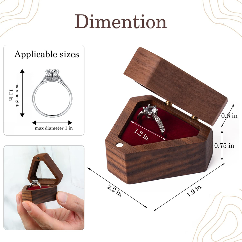 Custom Jewelry Gift Box Fancy Triangle Wooden Ring Box for Wedding with Velvet Foam inside