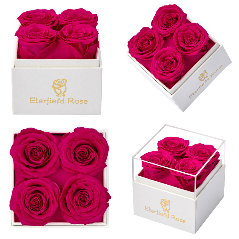 Custom Rigid Cardboard Square Luxury Hat Dried Rose Flower Bouquet Packaging Gift Box With Clear Lid