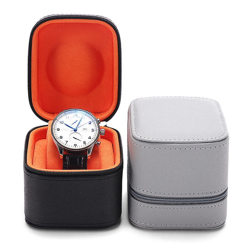 Accept Customization Ultra Fiber Leather Cylindrical Shape Portable Single Watch Storage Packing Box