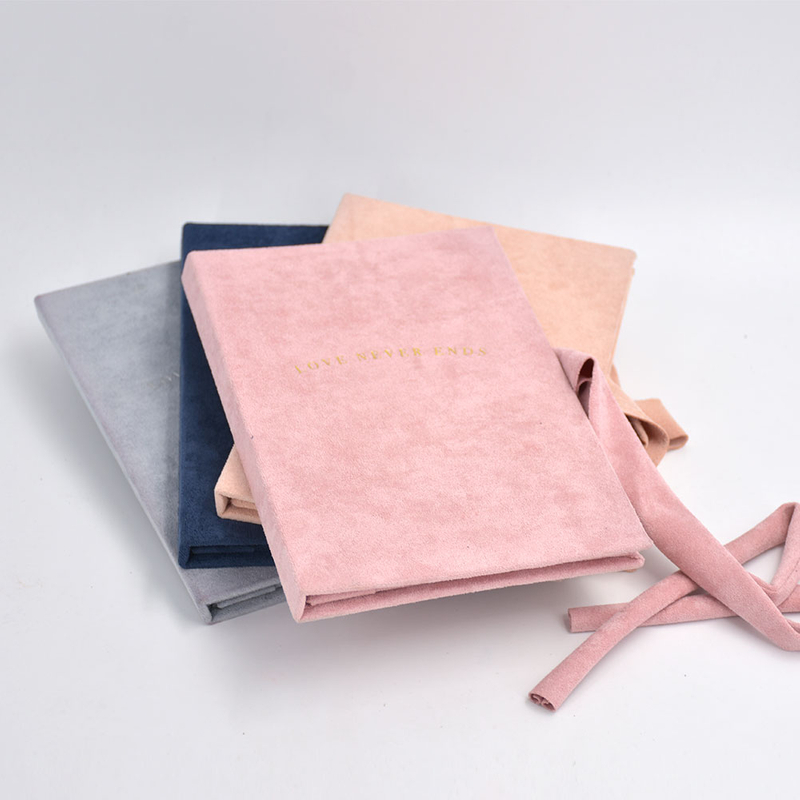 High Quality Elegant Ribbon Closure Velvet Wedding Invitation Gift Packaging Box Wholesale