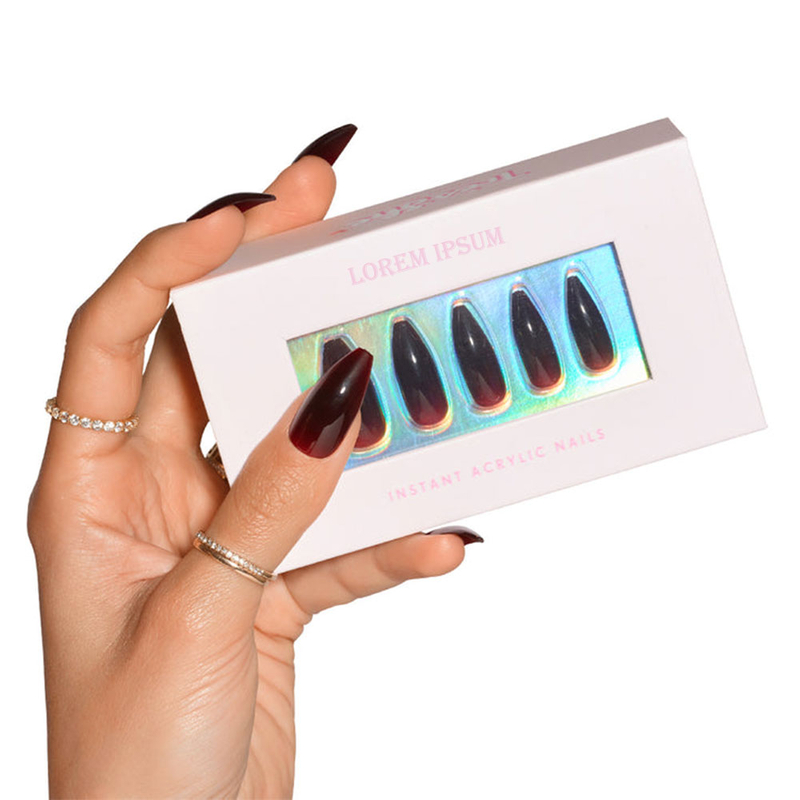 Custom Colorful Rectangular Paper Press on Nail Set Packaging Box for Artificial Nails with Clear Window