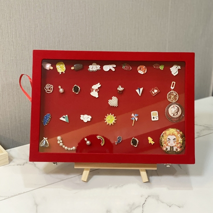 Custom Logo Transparent Window Velvet Ring Earring Necklace Medal Display Storage Jewelry Box