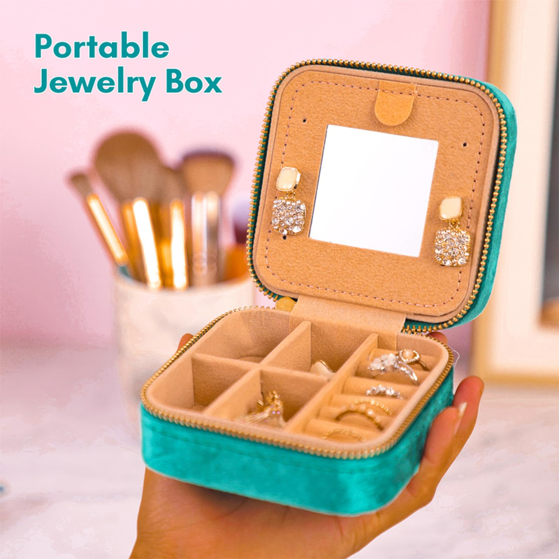 Custom Logo Portable Velvet Ring Earring Necklace Square Jewellery Storage Case Jewelry Packaging Jewelry Box