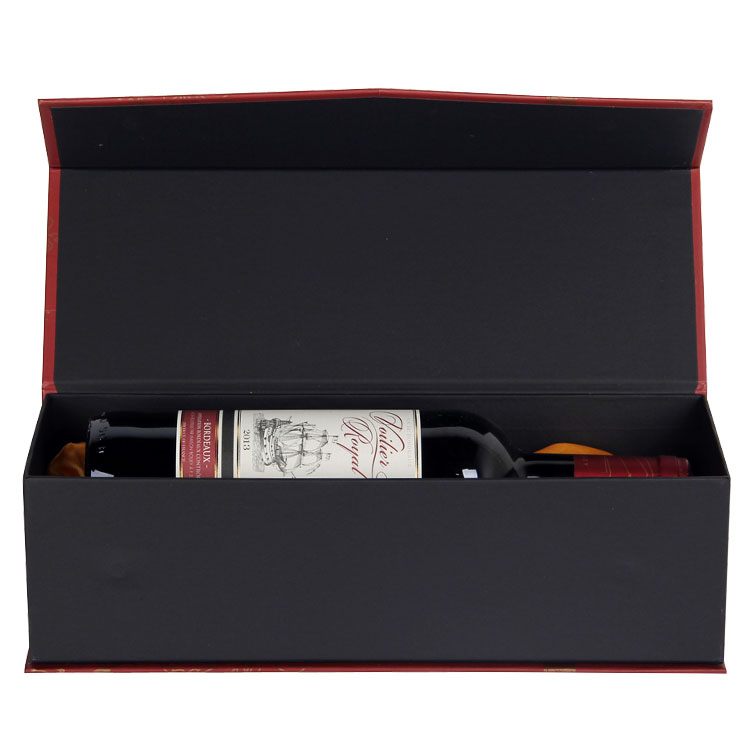 2017 Luxury Handmade Custom Single Cardboard Magnet Wine Packaging Box With Ribbon good box wine/wine crate