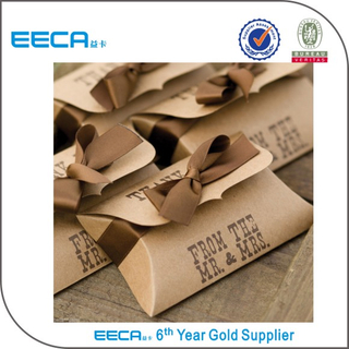 Brown custom logo paper kraft pillow box/pillow box with ribbon in EECA