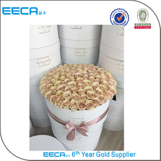 Customized logo gold hot stamping round flower cardboard gift box/recycle box packaging for flowers in EECA China
