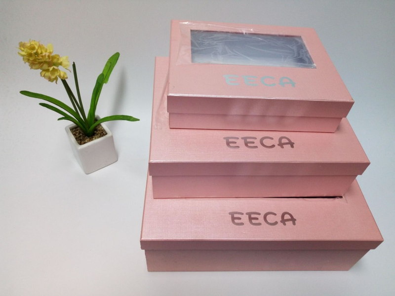 EECA rectangular gift box transparent Window Box Pink Color Customized paper packaging box with clear pvc window wholesale in China