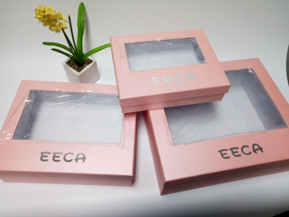 EECA rectangular gift box transparent Window Box Pink Color Customized paper packaging box with clear pvc window wholesale in China