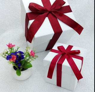 Square gift box custom packaging boxes logo cube plain white custom cosmetic packing box with ribbon gift packaging box