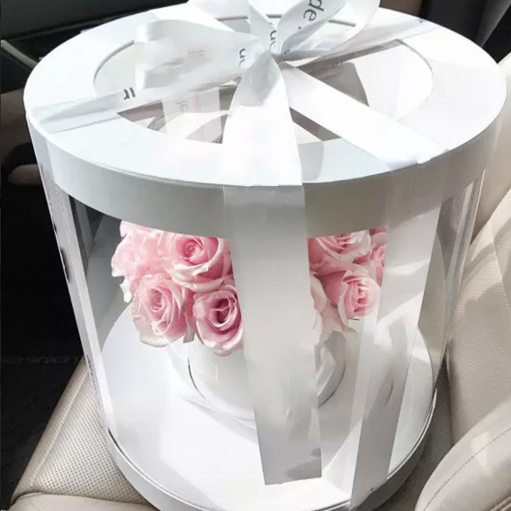 Popular Clear PVC Round Preserved Flower And Cake Transparent Gift Packaging Box Plastic Round Rose Arrangement Display Box