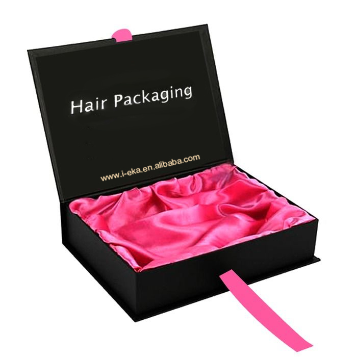 Custom Logo Premium Pink Cardboard Paper Wig Hair Extension Magnetic Gift Packaging Box With Ribbon Closure Satin Insert