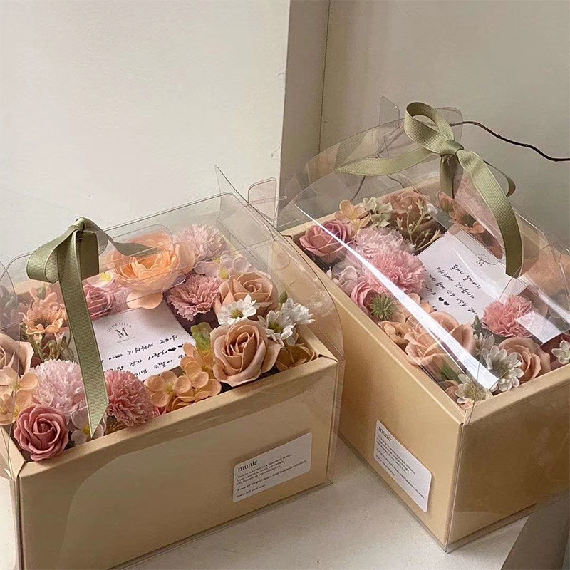 New Arrival Creative Transparent PVC Mother's Day Valentine's Day Fruit Flower Cake Carrier Gift Packaging Box