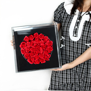 High Grade Creative Square Transparent Acrylic Mirror Valentine's Day Rose Flower Bouquet Packaging Box