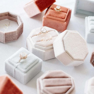 Elegant Design Octagon Engagement Wedding Double Velvet Ring Jewelry Packaging Box With Foam Insert Wholesale