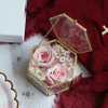 New Arrival INS Style Transparent Glass Hexagon Wedding Proposal Eternal Rose Flower Ring Display Box