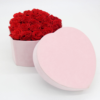 Custom Preserved Rose Flower in Gift Packing Boxes Velvet Eternal Rose Flower Heart Shape Packaging Box with Logo Customized