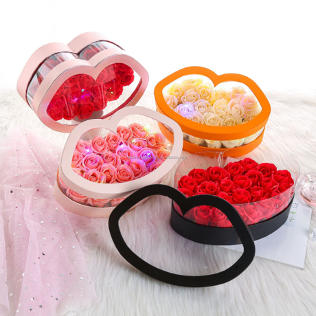 New Arrival Custom Gold Logo Paper Lip Shape Valentine's Day Preserved Rose Flower Bouquet Packaging Box with Clear Window
