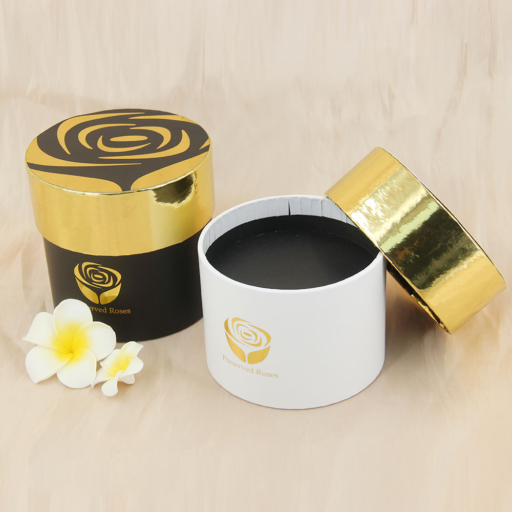 Wholesale Custom High Quality Gold Edge And Lid Paper Round Flower Gift Packaging Box with Sponge for Valentine's Day