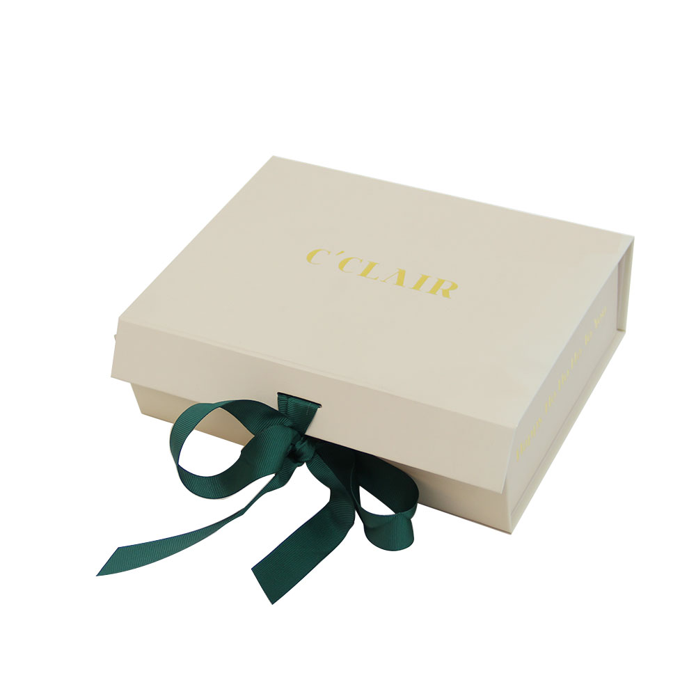 Custom Logo Empty Paper Foldable Shopping Cosmetic Clothing Packaging Box Ribbon Closure Recycle Folding Gift Paper Box