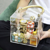 Custom Square Clear Acrylic Chocolate Candy Cosmetic Perfume Candle Storage Box with Metal Handle for Wedding Wholesale