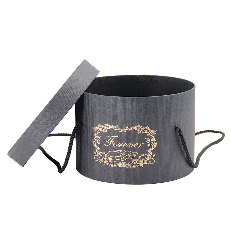 New Arrival Creative Large Recycled Round Black Kraft Paper Hat Clothes Gift Packaging Box with Handle Wholesale